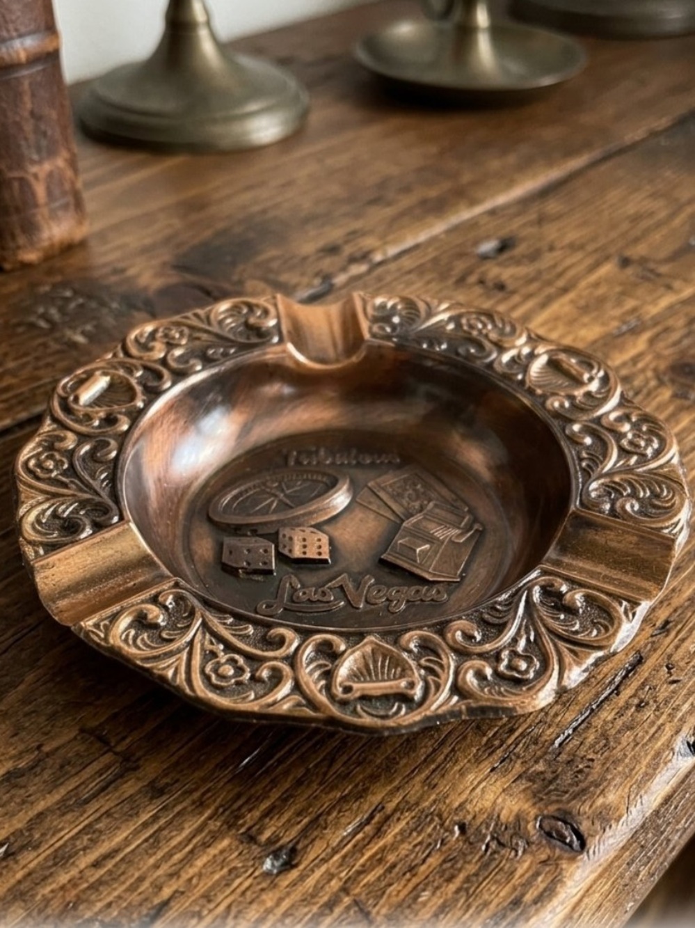 Vintage Fabulous Las Vegas Bronze Metal Ashtray
